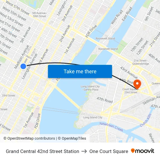 Grand Central 42nd Street Station to One Court Square map
