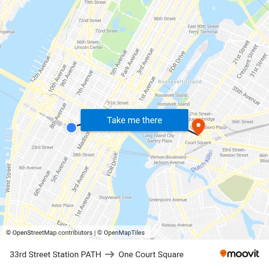 33rd Street Station PATH to One Court Square map