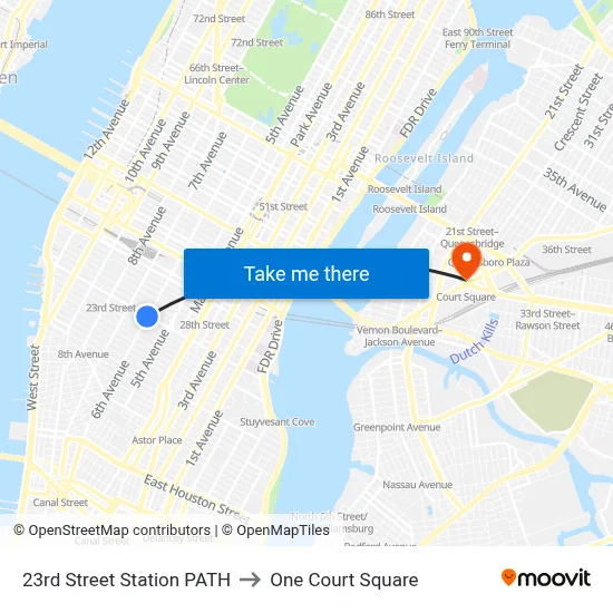 23rd Street Station PATH to One Court Square map
