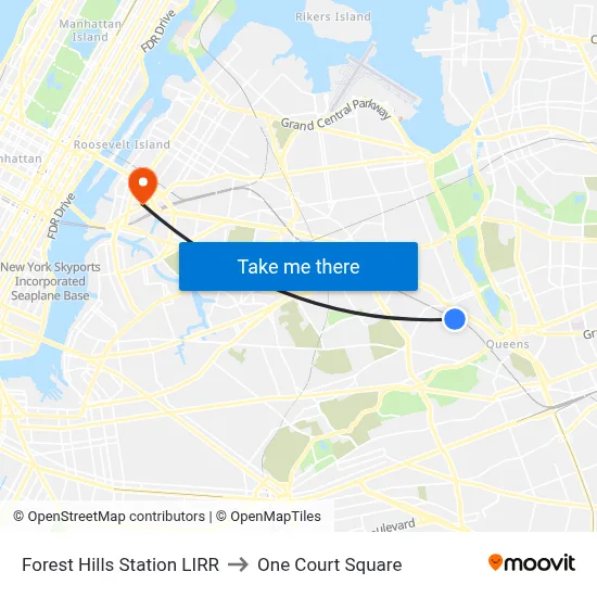 Forest Hills Station LIRR to One Court Square map