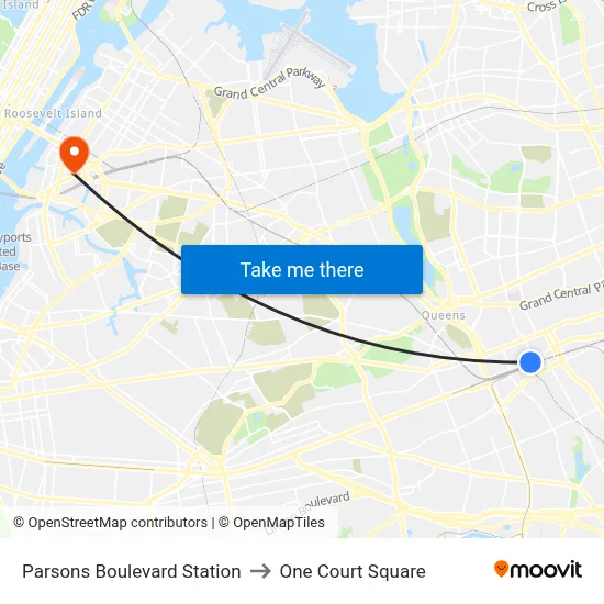 Parsons Boulevard Station to One Court Square map