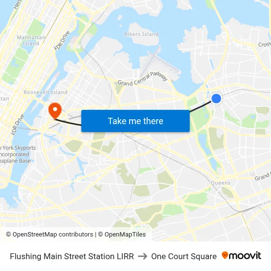 Flushing Main Street Station LIRR to One Court Square map