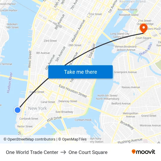 One World Trade Center to One Court Square map
