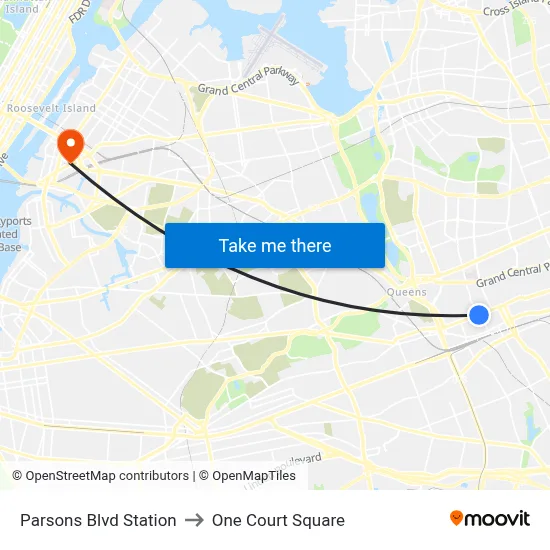 Parsons Blvd Station to One Court Square map