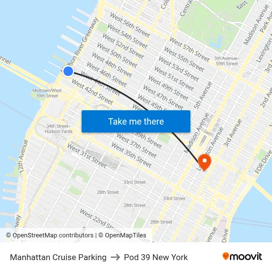 Manhattan Cruise Parking to Pod 39 New York map
