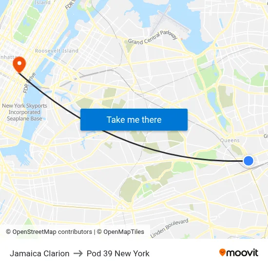 Jamaica Clarion to Pod 39 New York map