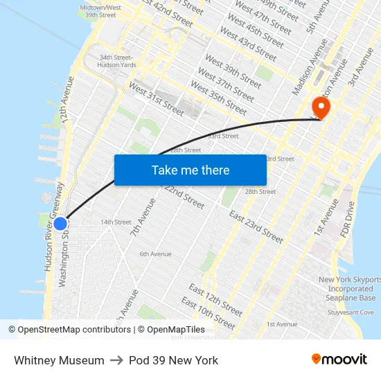 Whitney Museum to Pod 39 New York map