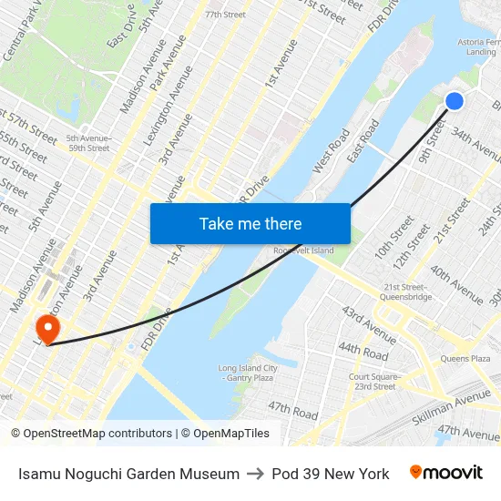 Isamu Noguchi Garden Museum to Pod 39 New York map
