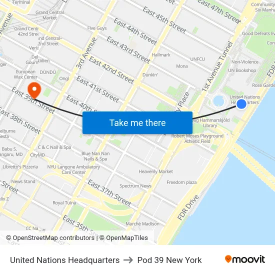 United Nations Headquarters to Pod 39 New York map