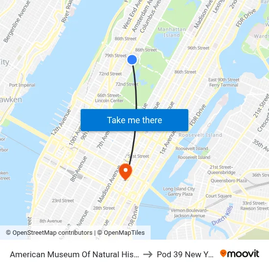 American Museum Of Natural History to Pod 39 New York map
