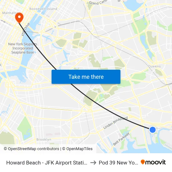 Howard Beach - JFK Airport Station to Pod 39 New York map