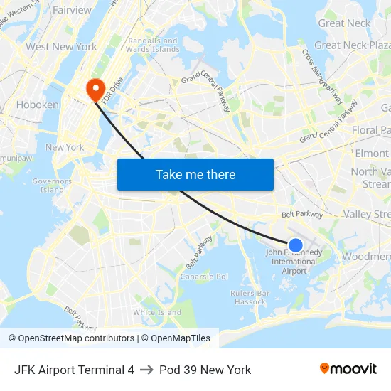 JFK Airport Terminal 4 to Pod 39 New York map