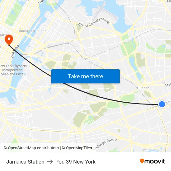 Jamaica Station to Pod 39 New York map