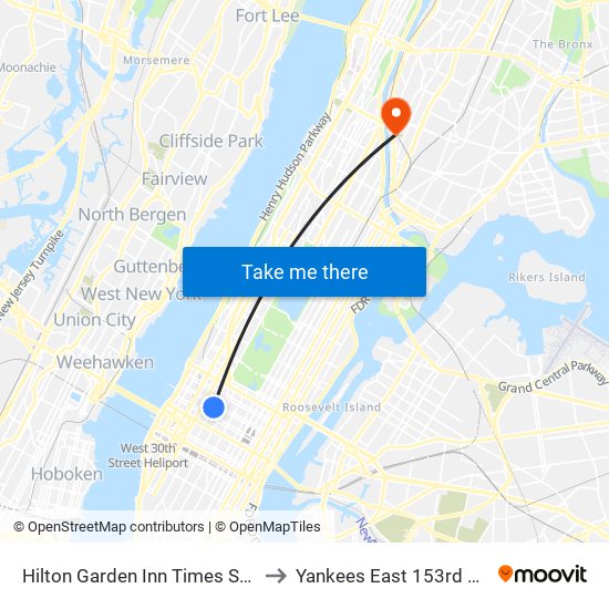 Hilton Garden Inn Times Square New York to Yankees East 153rd Street Station map