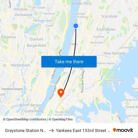 Greystone Station NY USA to Yankees East 153rd Street Station map