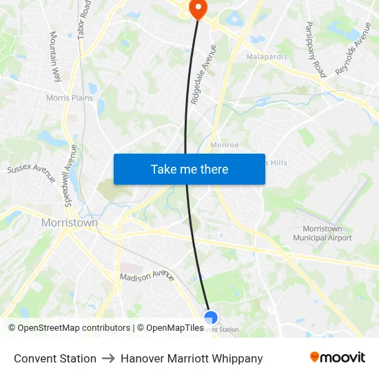Convent Station to Hanover Marriott Whippany map