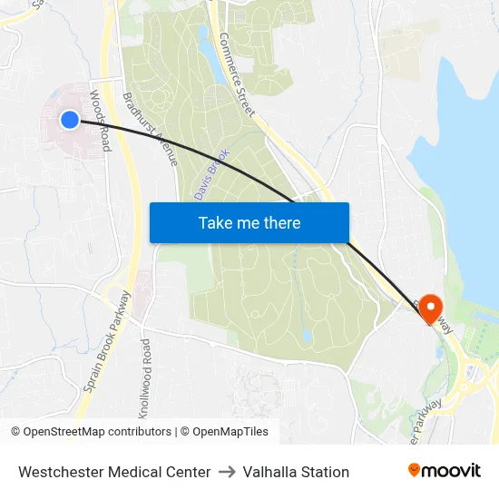 Westchester Medical Center to Valhalla Station map