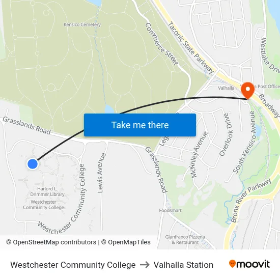 Westchester Community College to Valhalla Station map