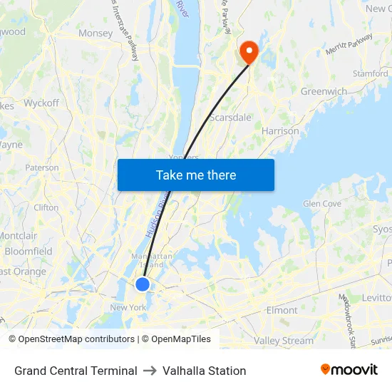 Grand Central Terminal to Valhalla Station map