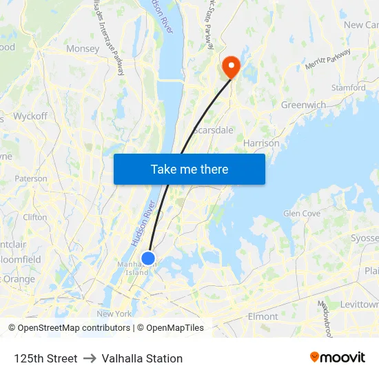 125th Street to Valhalla Station map