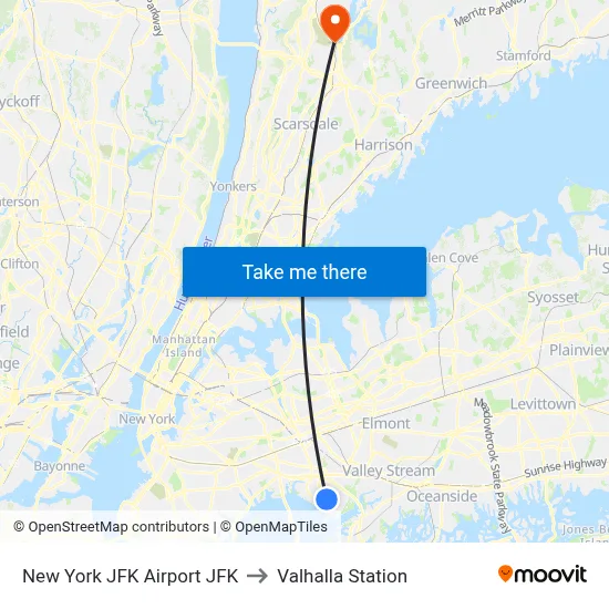 New York JFK Airport JFK to Valhalla Station map