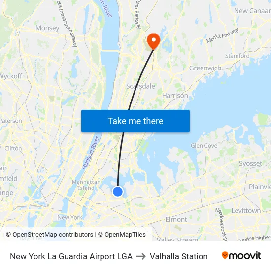 New York La Guardia Airport LGA to Valhalla Station map