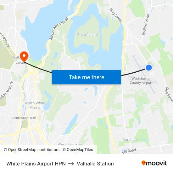 White Plains Airport HPN to Valhalla Station map