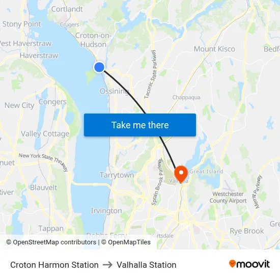 Croton Harmon Station to Valhalla Station map