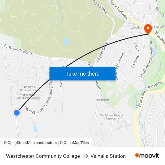 Westchester Community College to Valhalla Station map