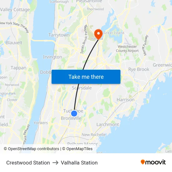 Crestwood Station to Valhalla Station map