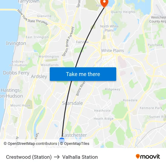 Crestwood (Station) to Valhalla Station map
