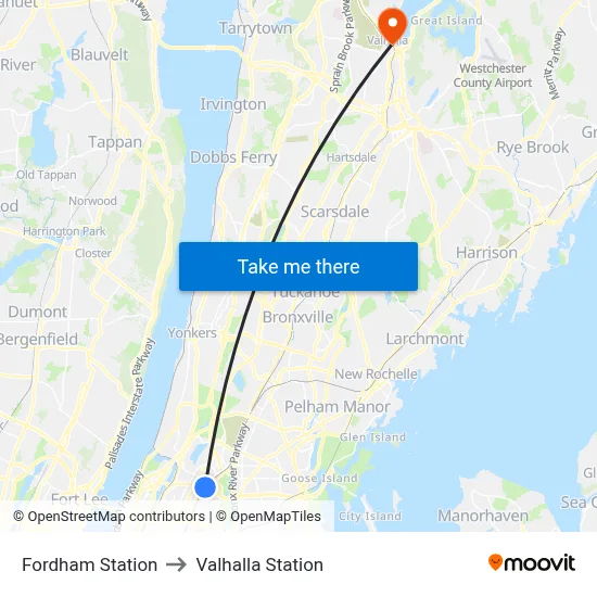 Fordham Station to Valhalla Station map