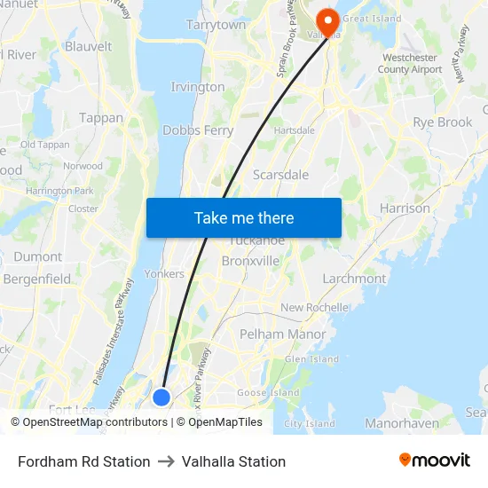 Fordham Rd Station to Valhalla Station map