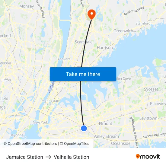 Jamaica Station to Valhalla Station map