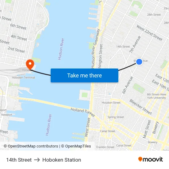 14th Street to Hoboken Station map