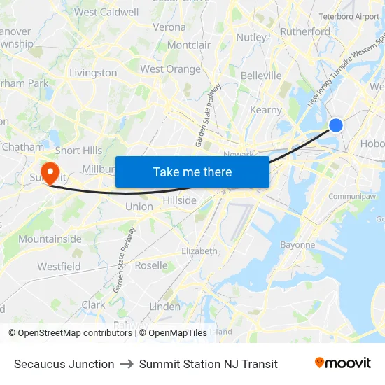 Secaucus Junction to Summit Station NJ Transit map