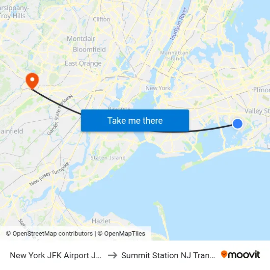 New York JFK Airport JFK to Summit Station NJ Transit map