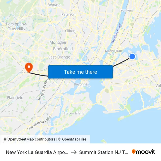 New York La Guardia Airport LGA to Summit Station NJ Transit map