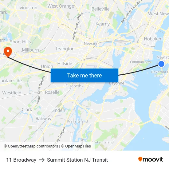 11 Broadway to Summit Station NJ Transit map