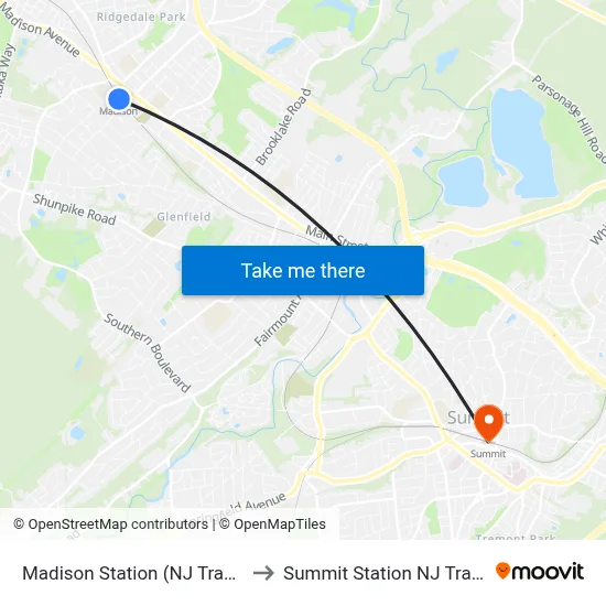 Madison Station (NJ Transit) to Summit Station NJ Transit map