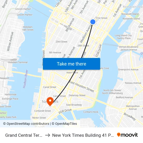 Grand Central Terminal to New York Times Building 41 Park Row map