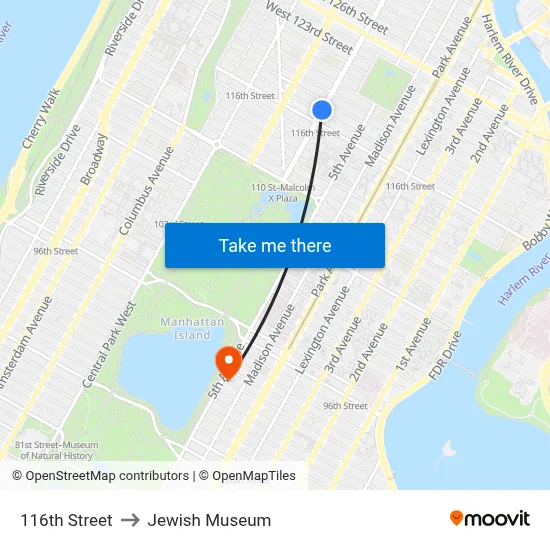 116th Street to Jewish Museum map
