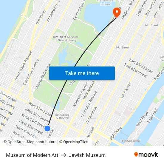 Museum of Modern Art to Jewish Museum map