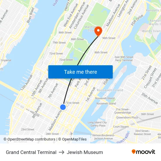 Grand Central Terminal to Jewish Museum map