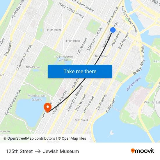 125th Street to Jewish Museum map