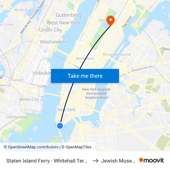Staten Island Ferry - Whitehall Terminal to Jewish Museum map