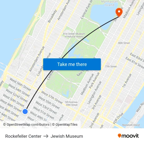 Rockefeller Center to Jewish Museum map