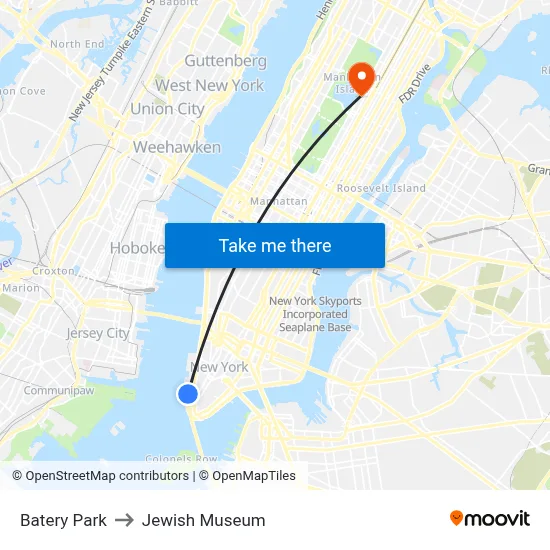 Batery Park to Jewish Museum map