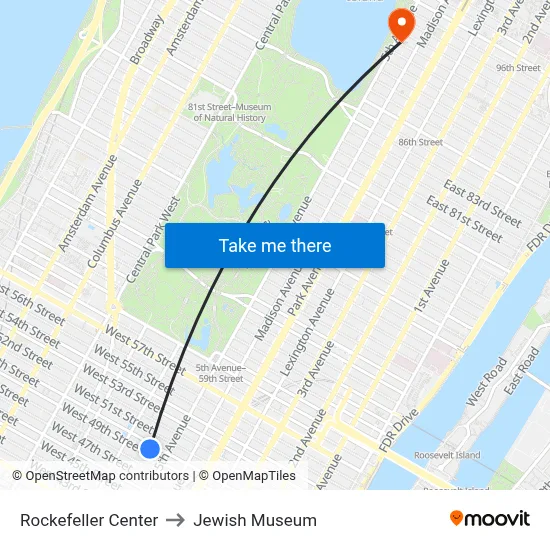 Rockefeller Center to Jewish Museum map