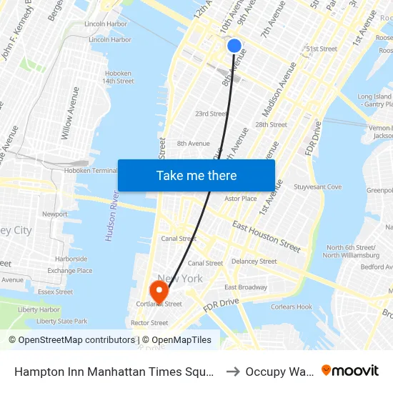 Hampton Inn Manhattan Times Square South New York to Occupy Wall Street map